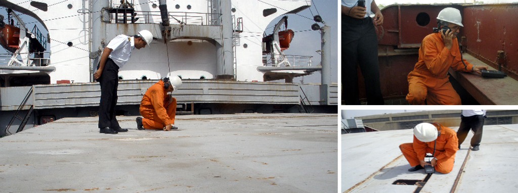 Surveyors conducting Ultrasonic Hatch Testing